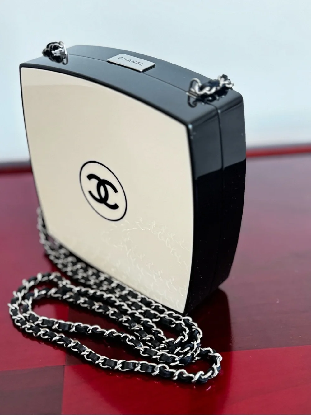 CHANEL Rare White & Black Plexiglass CC Clutch Crossbody Authenticity card